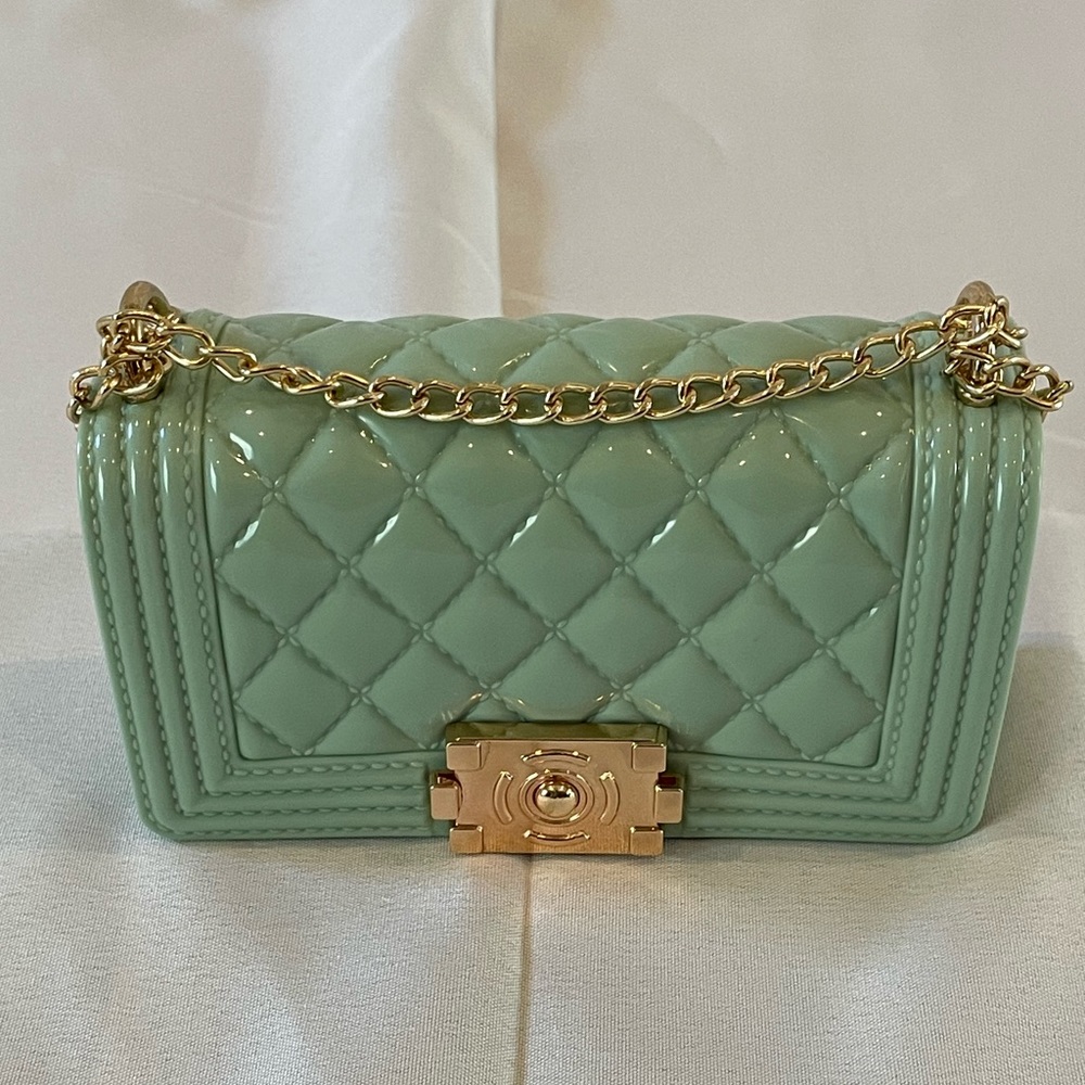 Small mint jellybean clutch with gold hardware